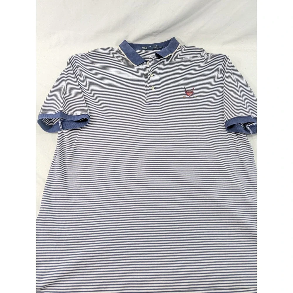 Polo Ralph Lauren Polo Shirt Mens Large Blue Stripe Golf Crest Embroidered Logo